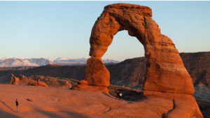 The iconic Delicate Arch in Arches National Park at sunrise