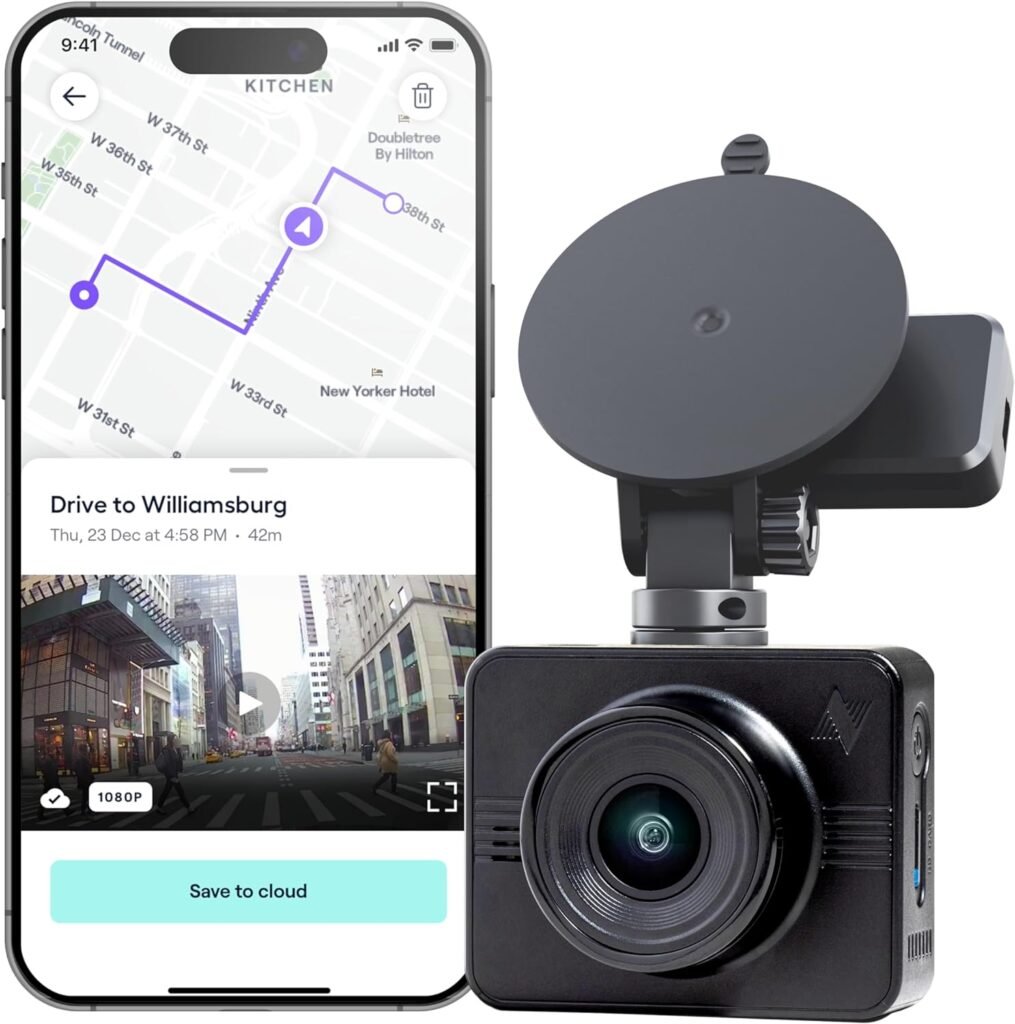 Nexar Beam GPS Dash Cam - 1 Year Nexar App Subscription Included - Unlimited Cloud Storage, Drive Recordings, Parking Mode, Night Vision, All Inside The Nexar App - WiFi HD Front Dash Cam (32 GB SD)