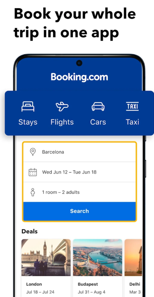 Hotel booking apps on smartphone